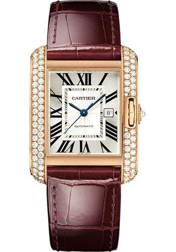 Cartier Tank Anglaise Watch – 39.2 mm Pink Gold Case – Diamond Bezel – Claret Red Alligator Strap – WT100016