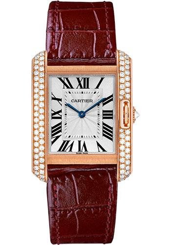 Cartier Tank Anglaise Watch – 34.7 mm Pink Gold Case – Diamond Bezel – Diamond Dial – Bordeaux Alligator Strap – WT100029