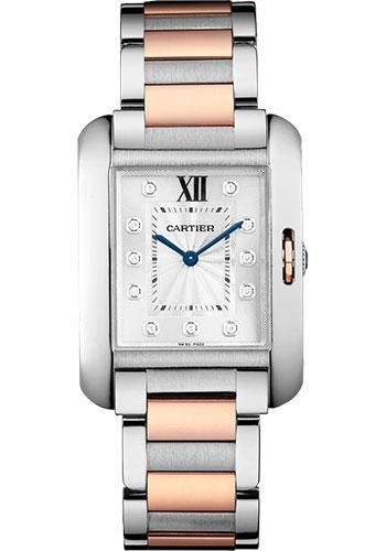 Cartier Tank Anglaise Watch – Medium Steel Case – Silvered Diamond Dial – Pink Gold And Steel Bracelet – WT100032