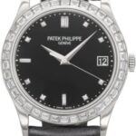 Patek Philippe Calatrava Black Baguette Diamond Bezel Date Platinum Leather | 5298P-012