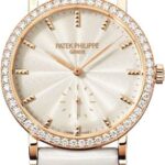 Patek Philippe Calatrava Ladies 31mm Cream Guillouche Diamond Bezel Rose Gold Leather Manual | 7120R-001