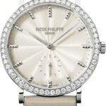 Patek Philippe Calatrava Ladies 31mm Cream Guillouche Diamond Bezel White Gold Leather Manual | 7120G-001