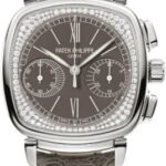 Patek Philippe Complications Ladies Chronograph 35 x 39mm Grey Opaline Roman White Gold Diamond Set Leather Manual | 7071G-010