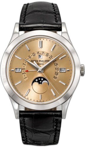 Patek Philippe Grand Complications Perpetual Calendar Day-Date Moon Phase 39.5mm Honey Brown Index Platinum Leather Automatic – 5496P-014