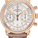 Patek Philippe Complications 38mm Chronograph Rose Gold Silver Opaline Dial Diamond Bezel – 7150/250R-001