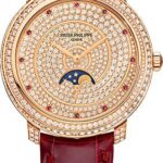 Patek Philippe Ladies Complications 33.3mm Diamond Paved Dial and Bezel Rose Gold Leather – 4968-400R-001