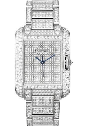 Cartier Tank Anglaise Watch – Medium White Gold Diamond Case – Diamond Paved White Gold Dial – Diamond Bracelet – HPI00561