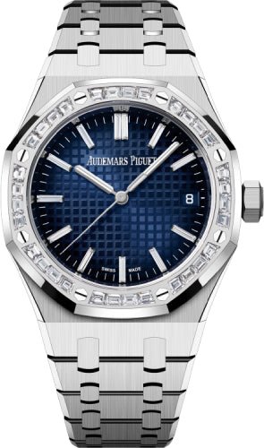Audemars Piguet Royal Oak 37mm White Gold Diamond Set Bezel Blue Diamond Baguette Dial – 15551BC.ZZ.1356BC.01