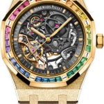 Audemars Piguet Royal Oak Frosted Gold Double Balance Wheel Openworked Yellow Gold 41mm Rainbow Gem-set Bezel | 15412BA.YG.1224BA.01