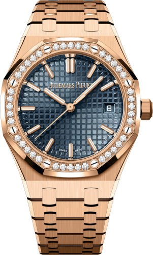 Audemars Piguet Royal Oak “50th Anniversary” Rose Gold Blue Dial 34mm Diamond Bezel | 77451OR.ZZ.1361OR.02