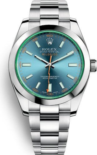 Rolex Milgauss 40 mm Green Crystal Stainless Steel Blue Dial Watch – 116400GV
