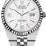 Rolex Land-Dweller 36 White Gold Oystersteel Intense White Honeycomb Motif Dial Fluted Bezel Flat Jubilee Bracelet 127234