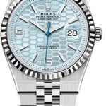 Rolex Land-Dweller 36 Platinum Ice Blue Honeycomb Motif Dial Fluted Bezel Jubilee Bracelet 127236