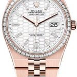 Rolex Land-Dweller 36 Everose Gold Intense White Honeycomb Motif Baguette Diamonds Set Dial Diamond Set Bezel Flat Jubilee Bracelet 127285TBR