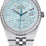 Rolex Land-Dweller 36 Platinum Ice Blue Honeycomb Motif Dial Baguette Diamond-Set Bezel Flat Jubilee Bracelet 127286TBR