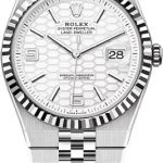 Rolex Land-Dweller 40 White Gold Oystersteel Intense White Honeycomb Motif Dial Fluted Bezel Flat Jubilee Bracelet 127334