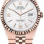 Rolex Land-Dweller 40 Everose Gold Intense White Honeycomb Motif Dial Fluted Bezel Flat Jubilee Bracelet 127335