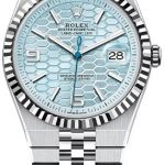 Rolex Land-Dweller 40 Platinum Ice Blue Honeycomb Motif Dial Fluted Bezel Jubilee Bracelet 127336
