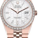 Rolex Land-Dweller 40 Everose Gold Intense White Honeycomb Motif Baguette Diamonds Set Dial Diamond Set Bezel Flat Jubilee Bracelet 127385TBR