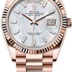 Rolex Day-Date 36 36mm White MOP Diamond-Set Dial Fluted Bezel President Bracelet – 128235 | 2024 Model