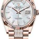 Rolex Day-Date 36 36mm White MOP Diamond-Set Dial Fluted Bezel President Bracelet – 128235 | 2024 Model