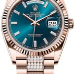 Rolex Day-Date 36 36mm Blue Green Diamond-Set Dial Fluted Bezel President Bracelet – 128235 | 2024 Model