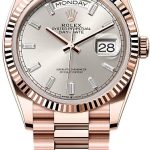 Rolex Day-Date 36 36mm Silver Diamond-Set Dial Fluted Bezel President Bracelet – 128235 | 2024 Model
