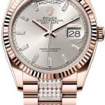 Rolex Day-Date 36 36mm Silver Diamond-Set Dial Fluted Bezel President Bracelet – 128235 | 2024 Model