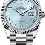 Rolex Day-Date 36 36mm Ice-Blue Dial Fluted Bezel President Bracelet – 128236 | 2024 Model
