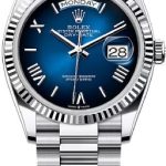 Rolex Day-Date 36 36mm Blue Ombré Dial Fluted Bezel President Bracelet – 128236 | 2024 Model