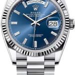 Rolex Day-Date 36 36mm Bright Blue Diamond-Set Dial Fluted Bezel President Bracelet – 128236 | 2024 Model