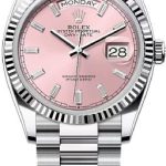 Rolex Day-Date 36 36mm Pink Diamond-Set Dial Fluted Bezel President Bracelet – 128236 | 2024 Model