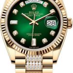 Rolex Day-Date 36 36mm Green Ombré Diamond-Set Dial Fluted Bezel with Diamond-Set President Bracelet – 128238 | 2024 Model