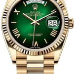 Rolex Day-Date 36 36mm Green Ombré Dial Fluted Bezel President Bracelet – 128238 | 2024 Model