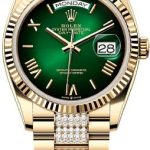 Rolex Day-Date 36 36mm Green Ombré Dial Fluted Bezel with Diamond-Set President Bracelet – 128238 | 2024 Model
