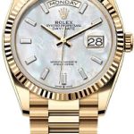 Rolex Day-Date 36 36mm White MOP Diamond-Set Dial Fluted Bezel President Bracelet – 128238 | 2024 Model