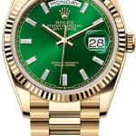 Rolex Day-Date 36 36mm Bright Green Diamond-set Dial Fluted Bezel President Bracelet – 128238 | 2024 Model