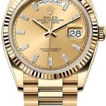 Rolex Day-Date 36 36mm Champagne Diamond-set Dial Fluted Bezel President Bracelet – 128238 | 2024 Model