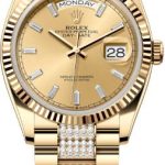 Rolex Day-Date 36 36mm Champagne Diamond-Set Dial Fluted Bezel with Diamond-Set President Bracelet – 128238 | 2024 Model