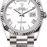 Rolex Day-Date 36 36mm White Roman Dial Fluted Bezel President Bracelet – 128239 | 2024 Model