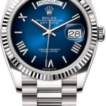 Rolex Day-Date 36 36mm Blue Ombré Roman Dial Fluted Bezel President Bracelet – 128239 | 2024 Model