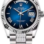 Rolex Day-Date 36 36mm Blue Ombré Dial Fluted Bezel with Diamond-Set President Bracelet – 128239 | 2024 Model