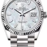 Rolex Day-Date 36 36mm White MOP Diamond-Set Dial Fluted Bezel President Bracelet – 128239 | 2024 Model