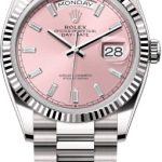 Rolex Day-Date 36 36mm Pink Diamond-Set Dial Fluted Bezel President Bracelet – 128239 | 2024 Model