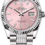 Rolex Day-Date 36 36mm Pink Diamond-Set Dial Fluted Bezel with Diamond-Set President Bracelet – 128239 | 2024 Model