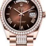 Rolex Day-Date 36 36mm Brown Ombré Dial Diamond-Set Bezel with Diamond-Set President Bracelet – 128345RBR | 2024 Model