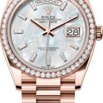 Rolex Day-Date 36 36mm White MOP Diamond-Set Dial Diamond Bezel President Bracelet – 128345RBR | 2024 Model