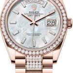 Rolex Day-Date 36 36mm White MOP Diamond-Set Dial Diamond-Set Bezel with Diamond-Set President Bracelet – 128345RBR | 2024 Model