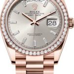 Rolex Day-Date 36 36mm Silver Diamond-Set Dial Diamond Bezel President Bracelet – 128345RBR | 2024 Model