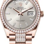 Rolex Day-Date 36 36mm Silver Diamond-Set Dial Diamond-Set Bezel with Diamond-Set President Bracelet – 128345RBR | 2024 Model
